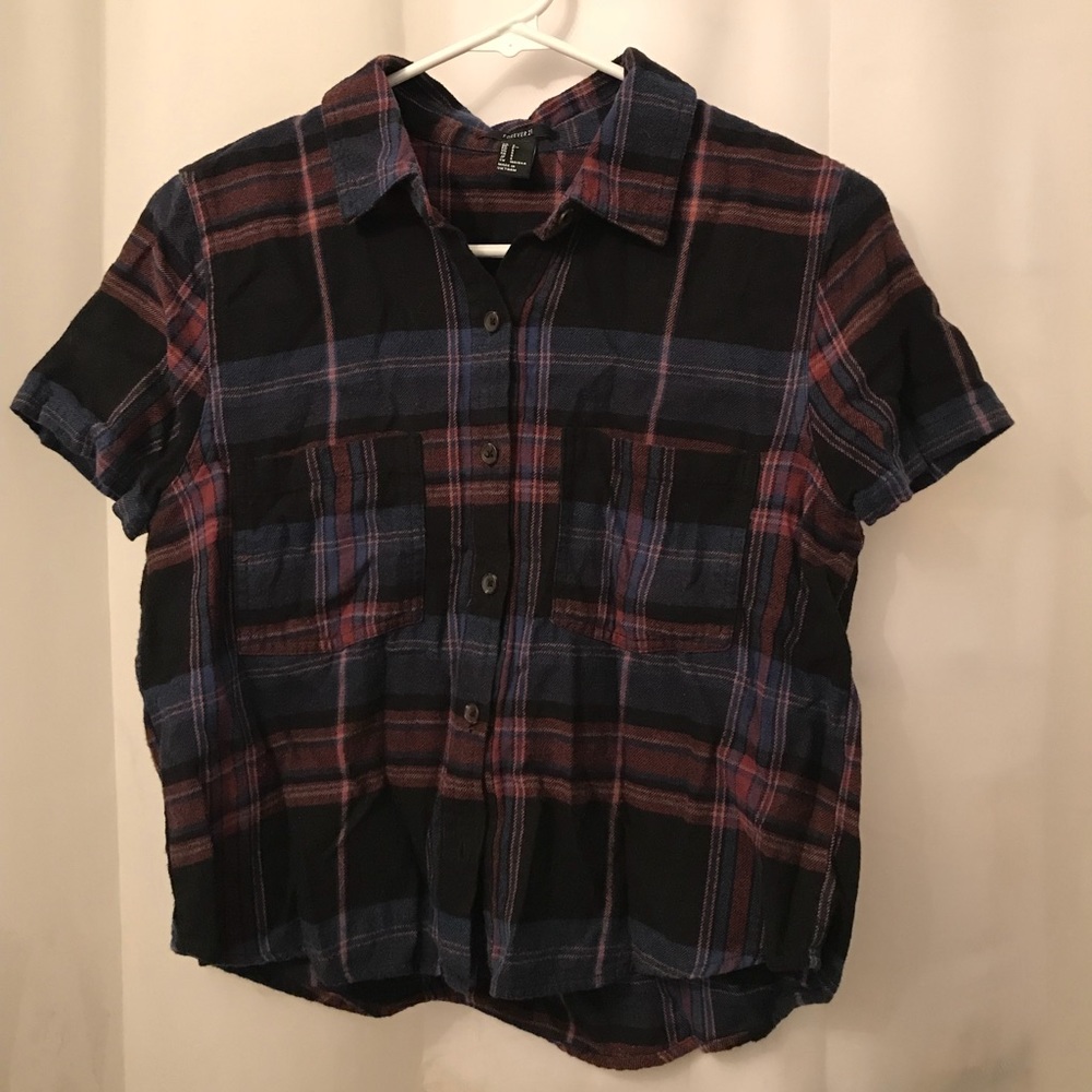 Plaid short sleeve crop shirt